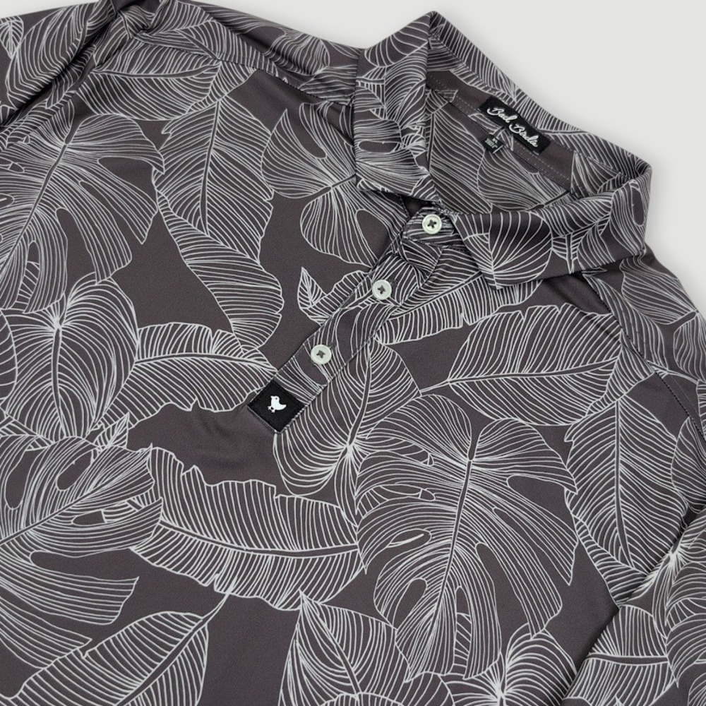 Bad Birdie The Shadows Performance Golf Polo Men XL Grey Tropical Leaf Casual